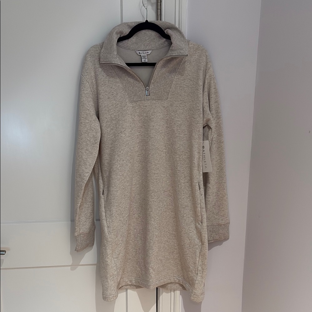 Cozy Beige Quarter-Zip Sweater Dress by ATHLETA NWT size LT
